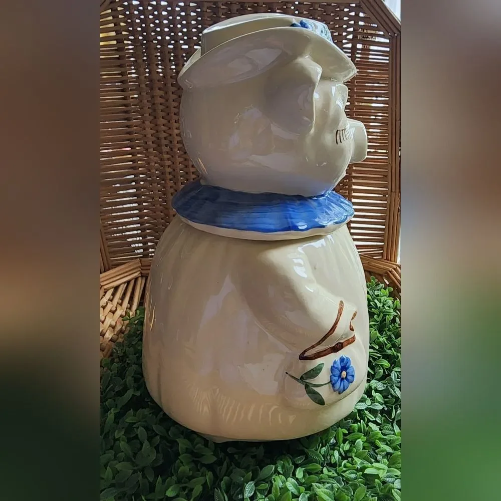 Vintage Shawnee Pottery WINNIE The Pig Cookie Jar, Blue Collar Made In USA